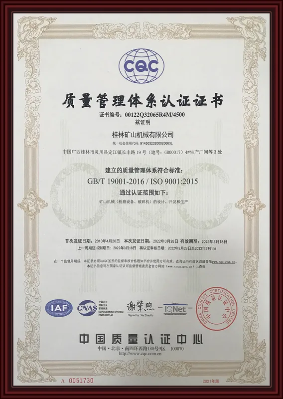 CE conformity documentation for grinding equipment